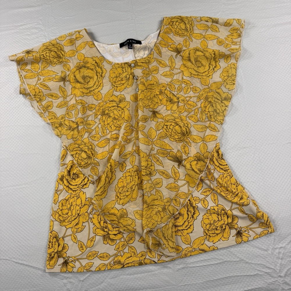 Adele & May Yellow Floral Flutter Sleeve Layered Blouse Top Women Small Small S